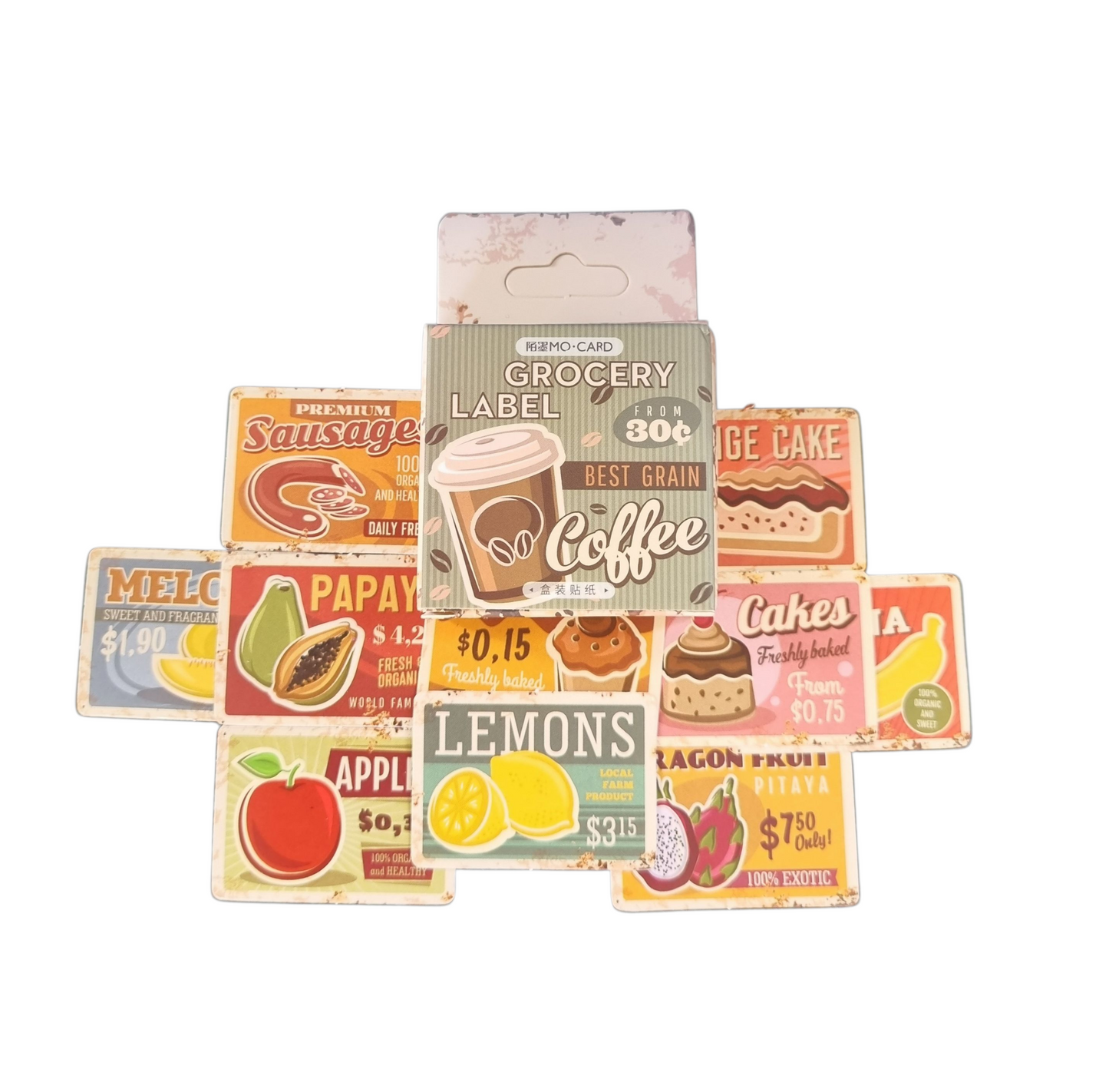 Cajita de stickers Grocery label