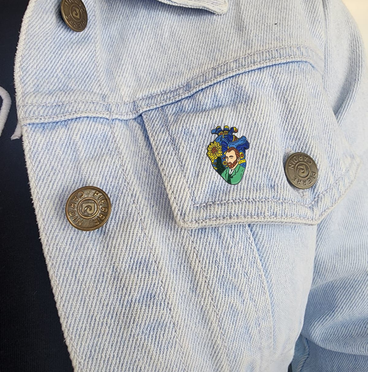 Pin corazón van gogh con girasol