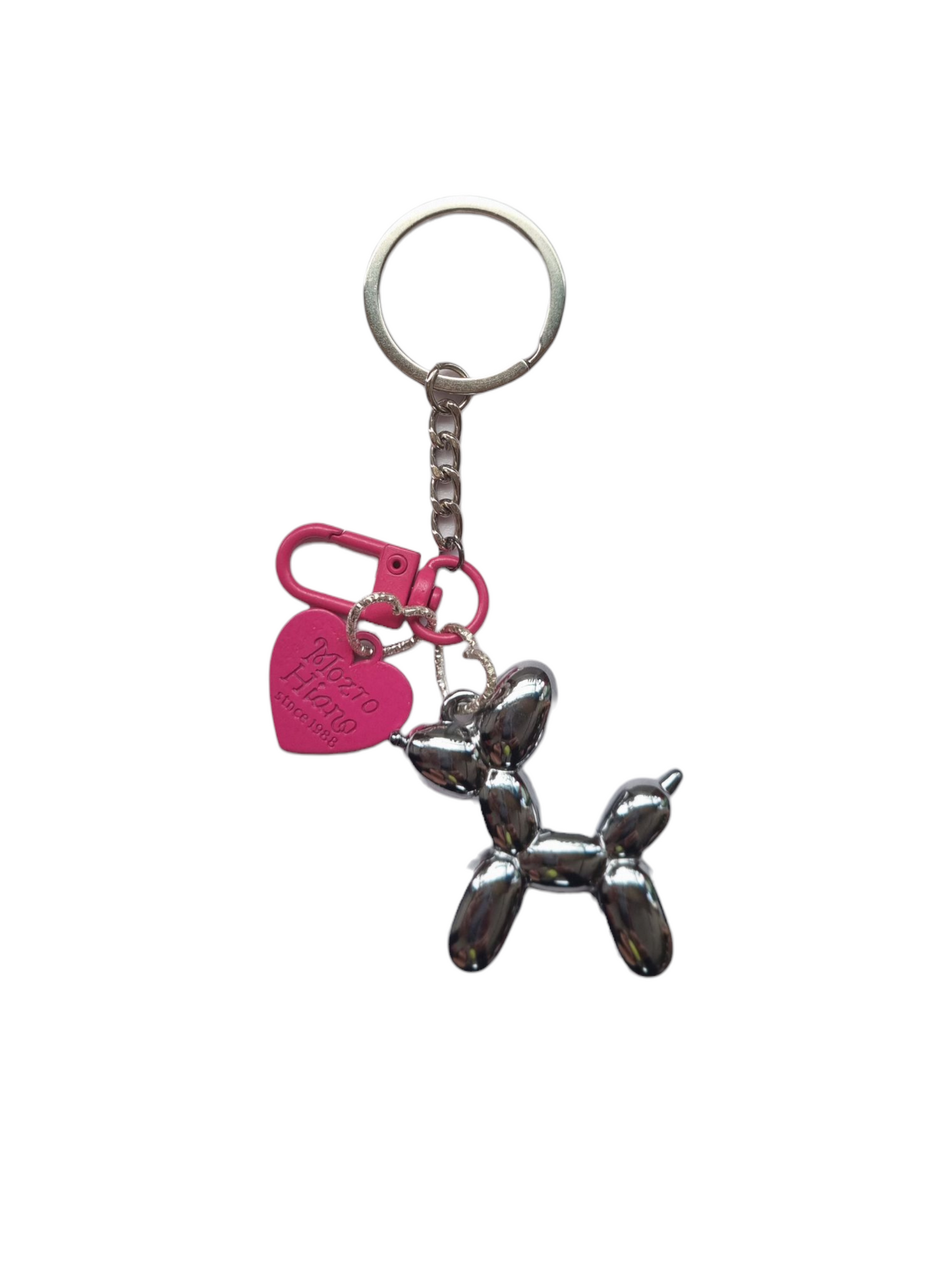 Llavero perrito brillante gris con fucsia