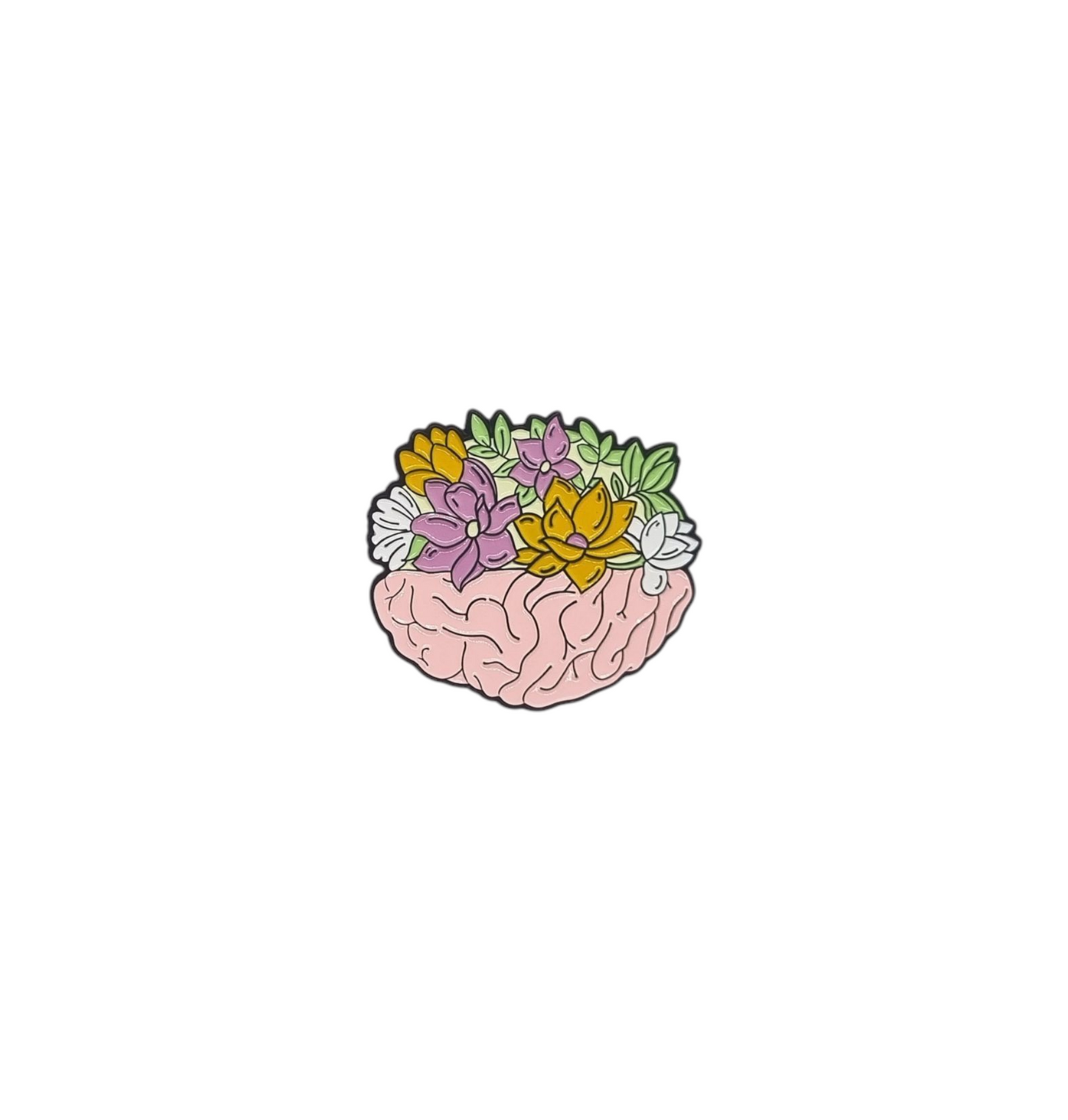 Pin cerebro con flores