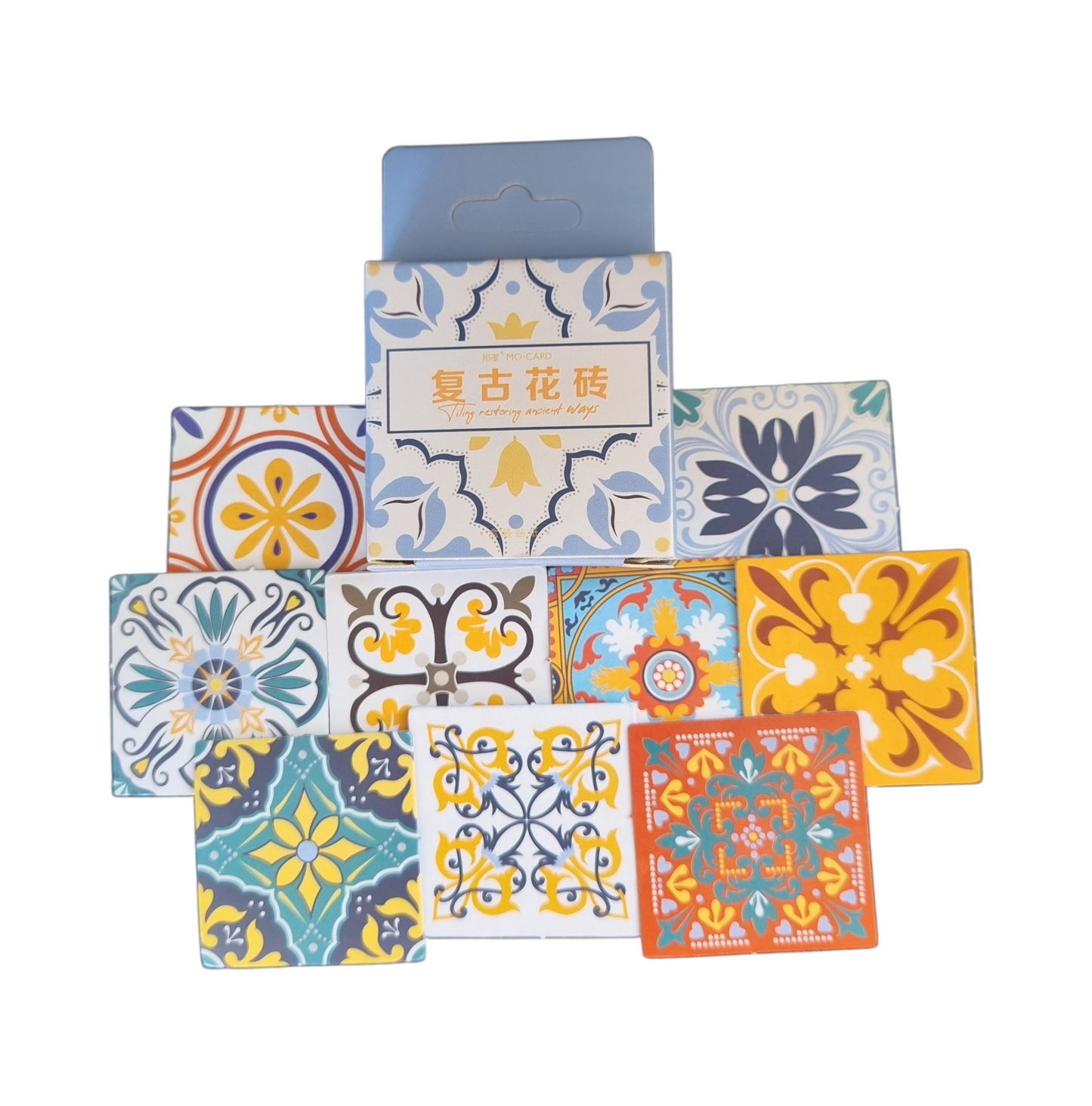 Cajita de stickers azulejos y vitrales