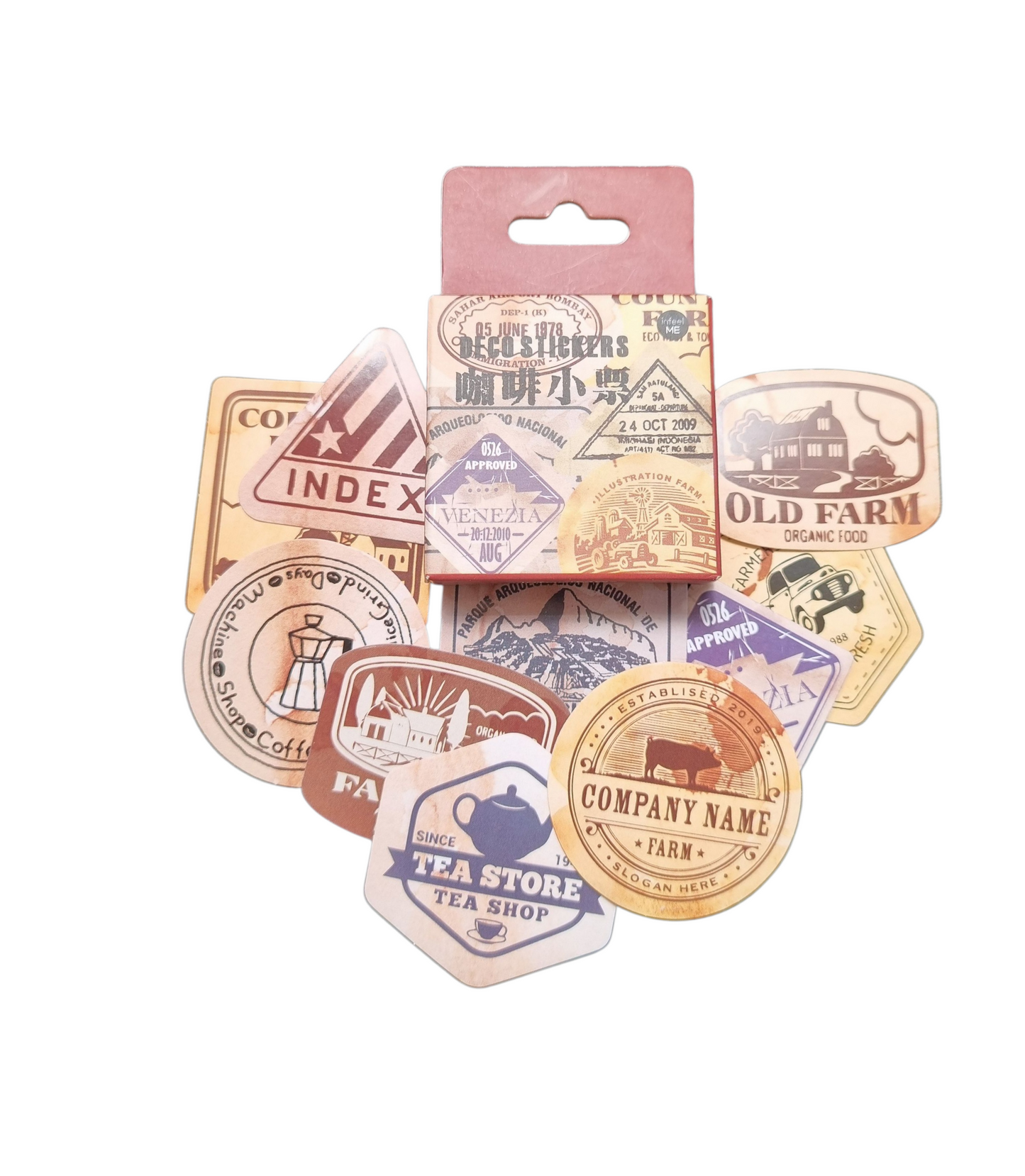 Cajita de stickers sellos de pasaporte