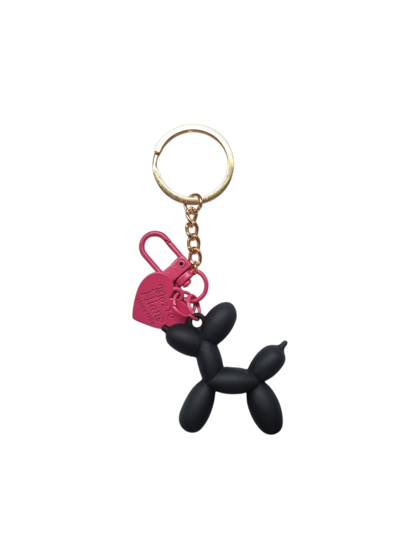 Llavero perrito brillante negro con fucsia